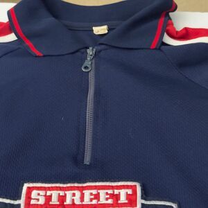 Street Culture Men’s Navy Blue Zip Shirt – Urban Streetwear Graphic Tee /Vintage